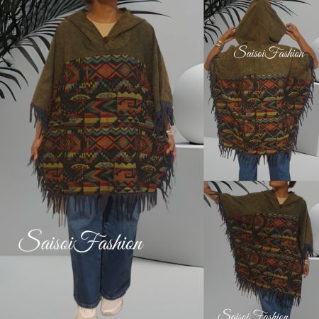 Herbst Boho,Hippie Damen&Herren  Kapuze Poncho S-XXL