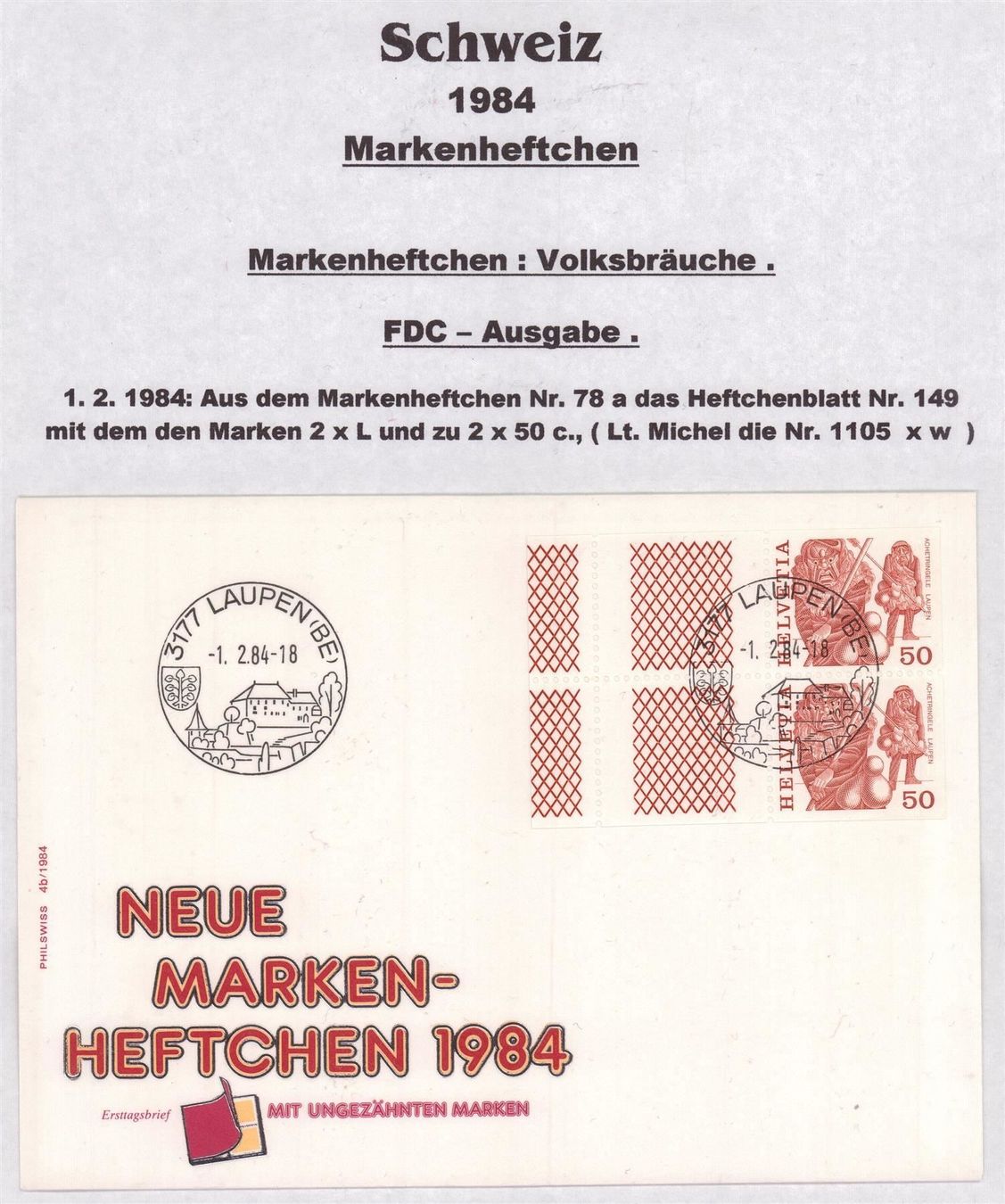 Tutti i francobolli: 1984 FDC Volksbräuche Markenheftchen – Usato da Eggersriet venduto da stamp303