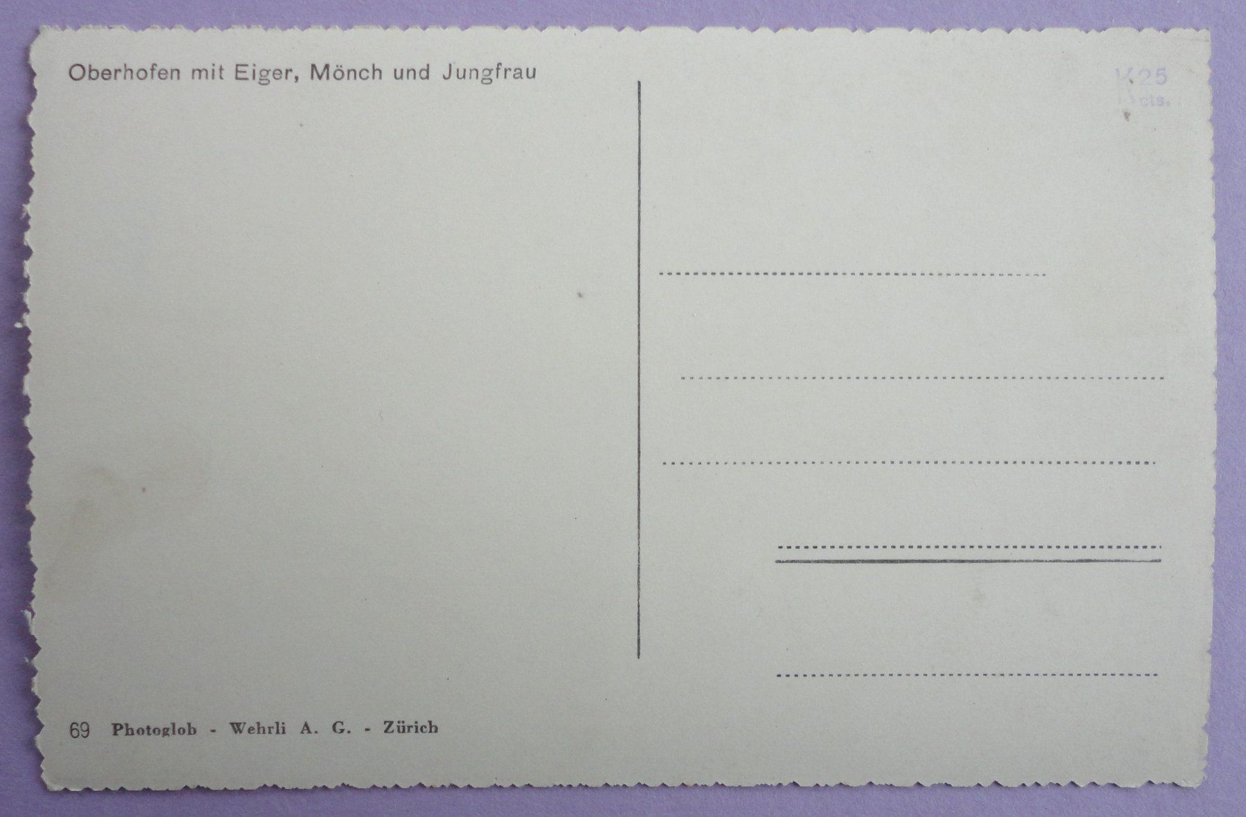 Cartoline postali: Oberhofen mit Eiger, Mönch und Jungfrau – Usato da Fétigny venduto da Billy2miny 1