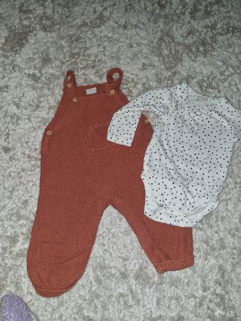 Baby-Set, Grösse 68, orange Strick-Hose & Body mit Pünktli