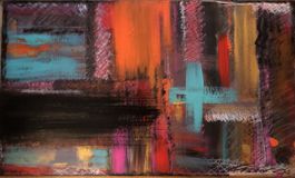Abstraktes Bild, Acryl und Neocolor auf Pavatex