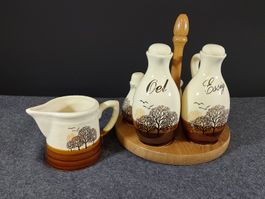 Vintage Öl & Essig Set mit Ständer und Rahmkännchen