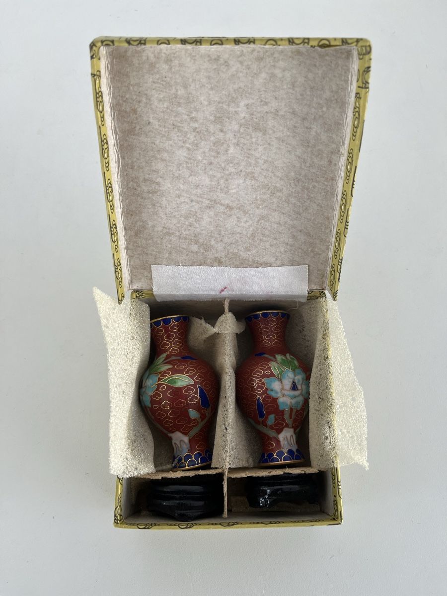 Tutte le decorazioni: 2 Cloisonné Väschen mit Unterstand – Usato da Wetzikon ZH venduto da seli03 7