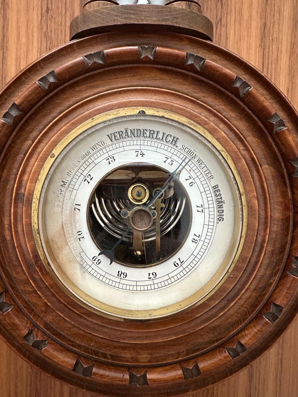 Sonstige antike Technik & Geräte: Antikes Barometer- und Thermometer-Set aus Holz – Gebraucht aus Basel von Pulcinella34 4