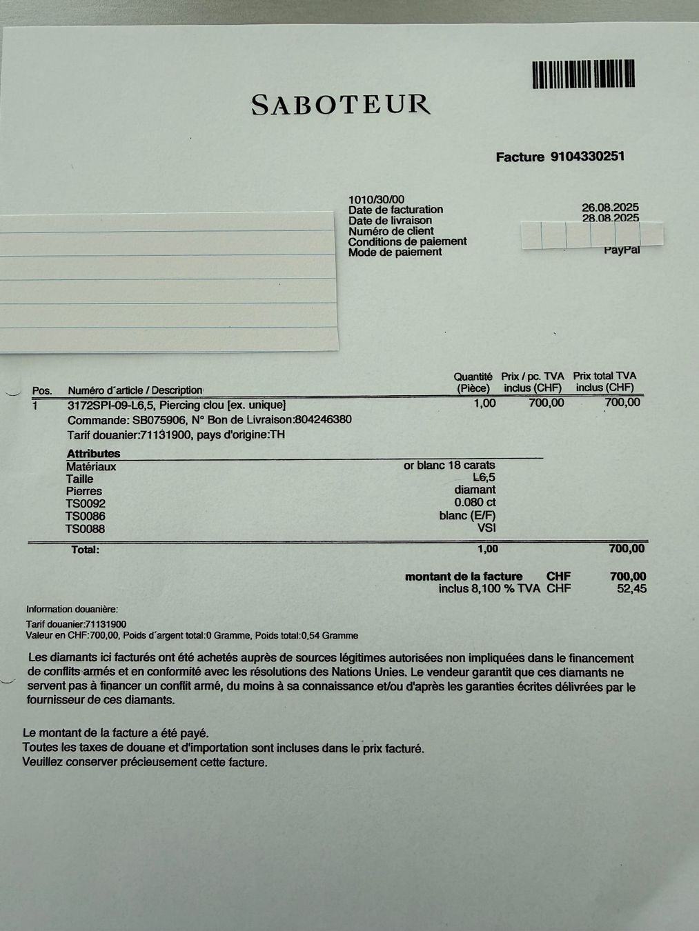Gioielli per piercing: Piercing d'oreille Or blanc Diamants / white gold diamonds – Nuovo (secondo la descrizione) da RICHTERSWIL venduto da mftjt63 8