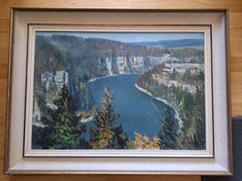 Peinture, magnifique paysage ( Le Doubs? ), signée E. Rosset