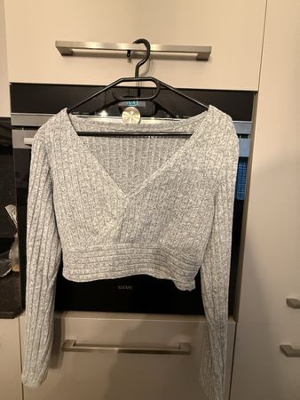 Crop top gris côtelé, manches longues - Taille M/ 38