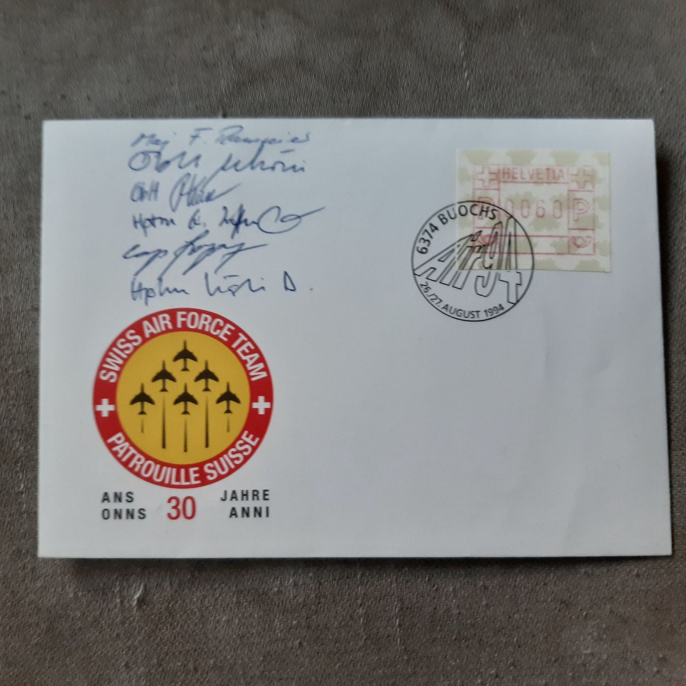 Cartoline postali: Patrouille Suisse 1994 Schweizer Luftwaffe – Usato da Giffers venduto da attila07