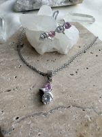 925 Silber Schmuckset Kette & Ohrstecker rosa Zirkonia