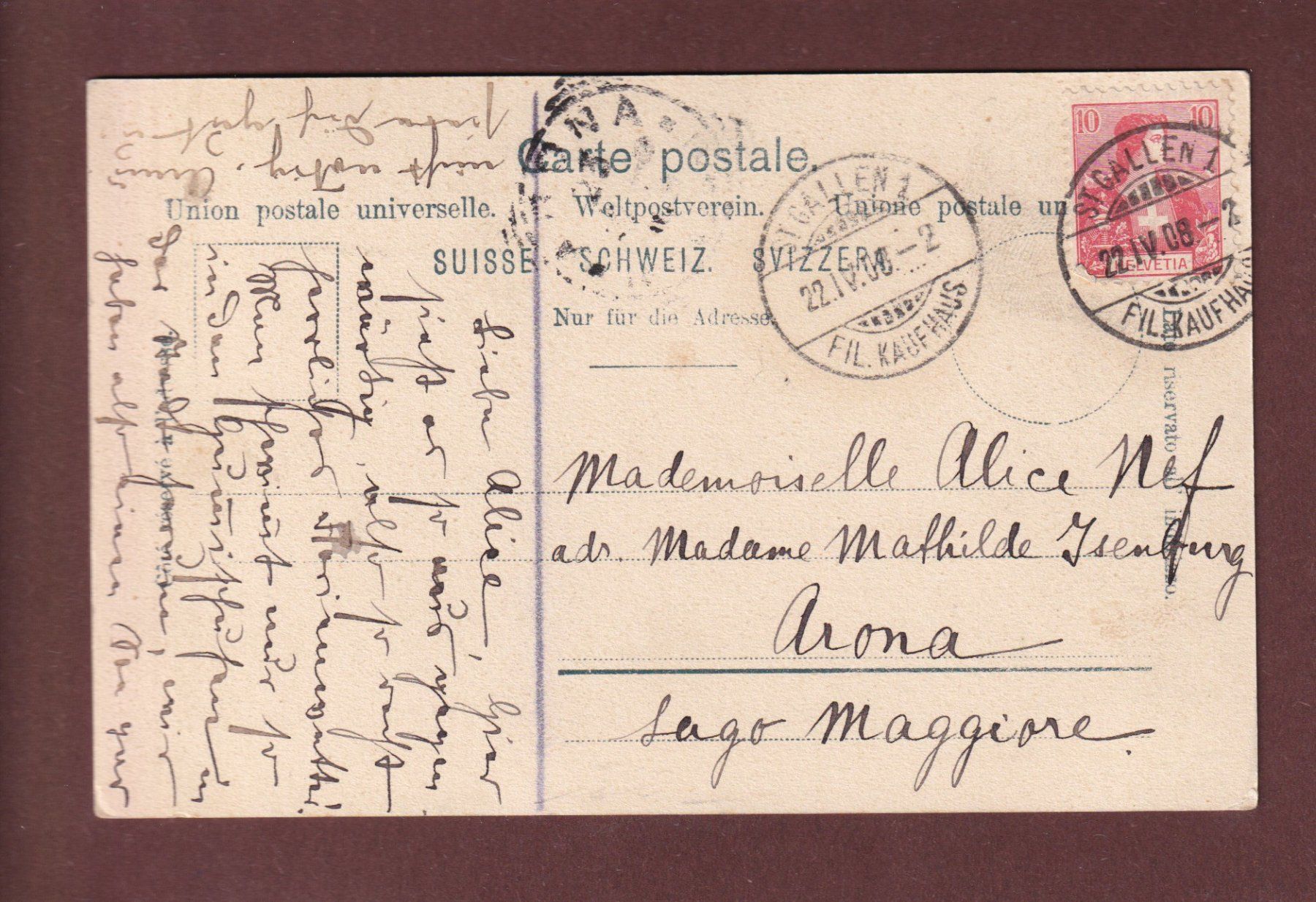 Ansichtskarten: ST. GALLEN im Winter - 1908 – Gebraucht aus Pully von nicecards-shop 1