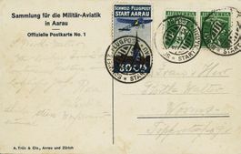 1913: Flugtag Aarau, Vorläufer I, mit Abart Pf.1 auf OK