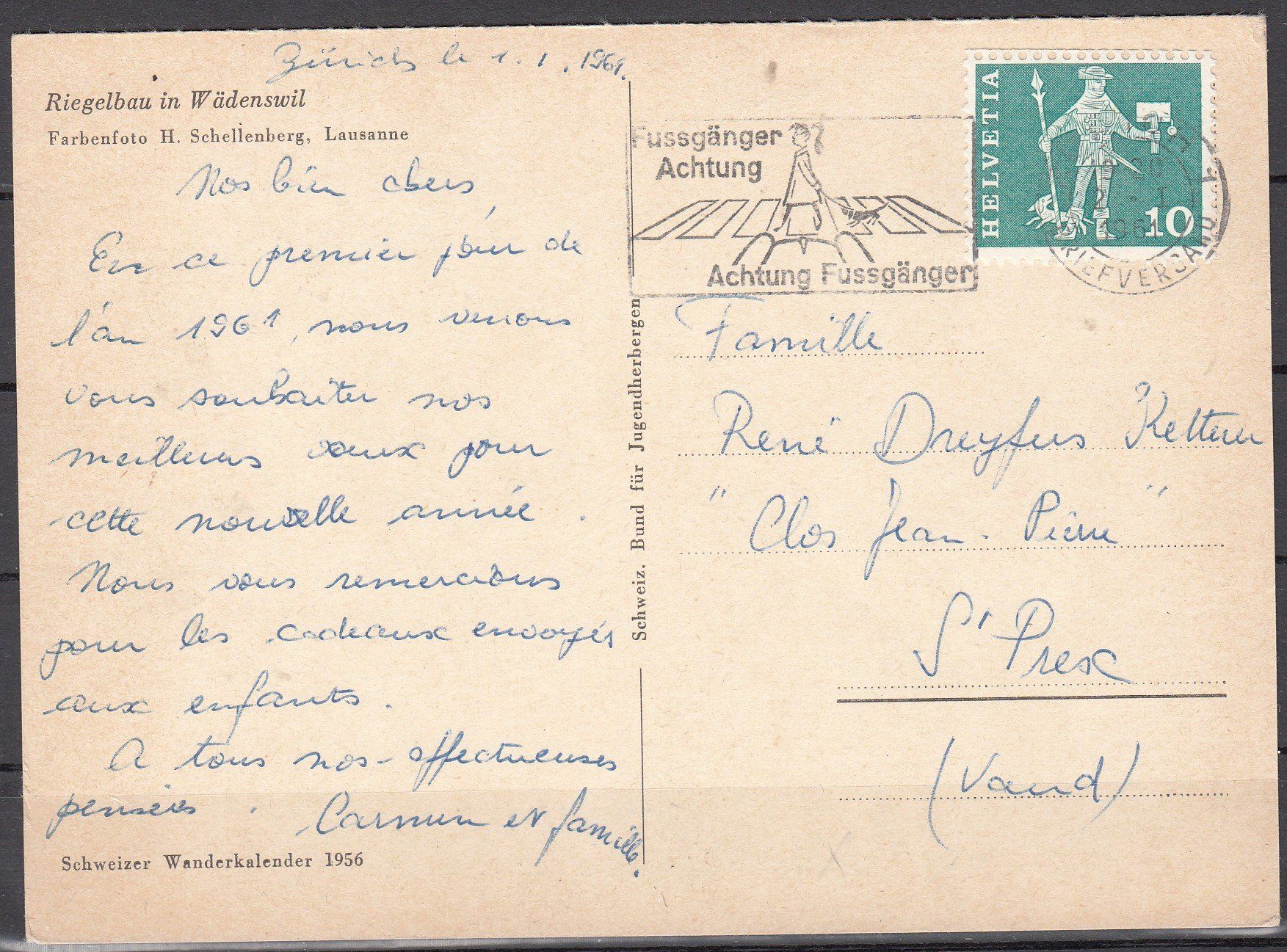 Cartoline postali: Ak Riegelbau Wädenswil ZH 1961 – Usato da Herrliberg venduto da Lfrifda 1