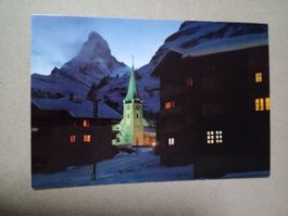 Ak Zermatt Wallis Abendstimmung mit Kirche Matterhorn