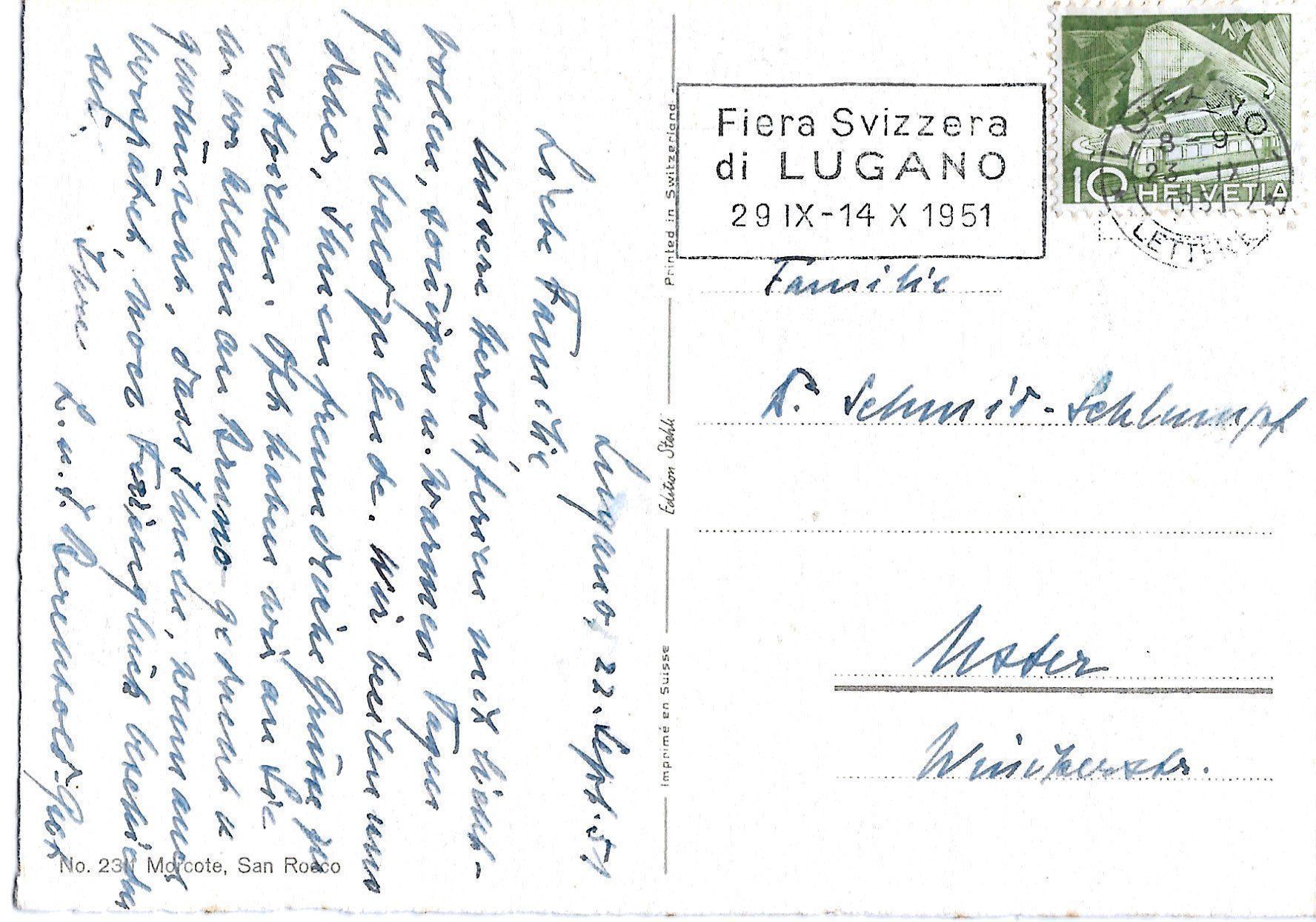Cartoline postali: Morcote, Künstler, 1951 – Usato da Frauenfeld venduto da Merk52 1