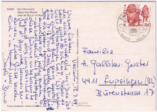 Cartoline postali: St. Luc , Ayer - Alpes des Moyes – Usato da Binningen venduto da Mountainrider 1