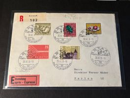 R-Brief 1958 mit Express Versand von Gstaad nach Perlen