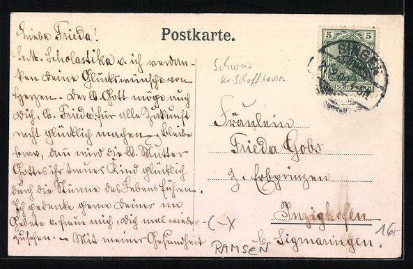 Cartoline postali: AK Ramsen, Institut Wiesholz, 1909 – Usato da Berlin venduto da bartko-reher 1
