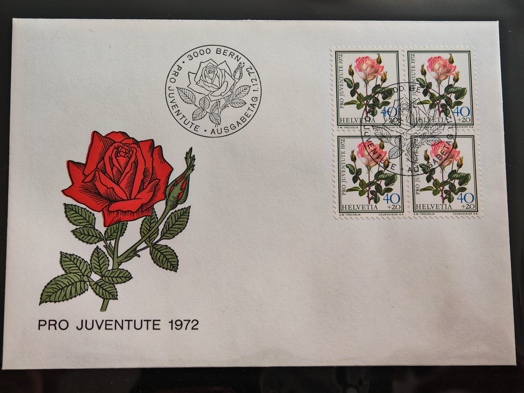 Tutti i francobolli: Ersttagsbrief, Rose, Pro Juventute 1972, Bern – Usato da Zuerich venduto da Antiquarium