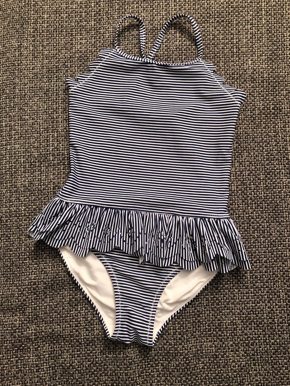 Costumi da bagno & Bikini: Badekleid mit Röckchen, Weiss-Blau gestreift – Nuovo (secondo la descrizione) da Langnau am Albis venduto da snla_scc9