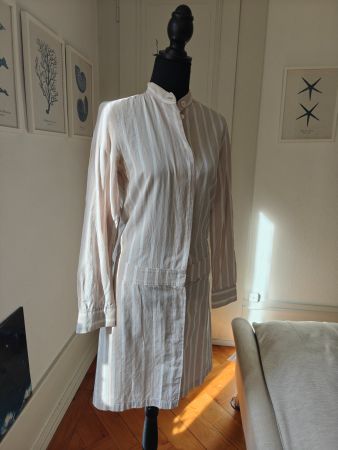 APC cream beige stripe cotton button down dress S XS