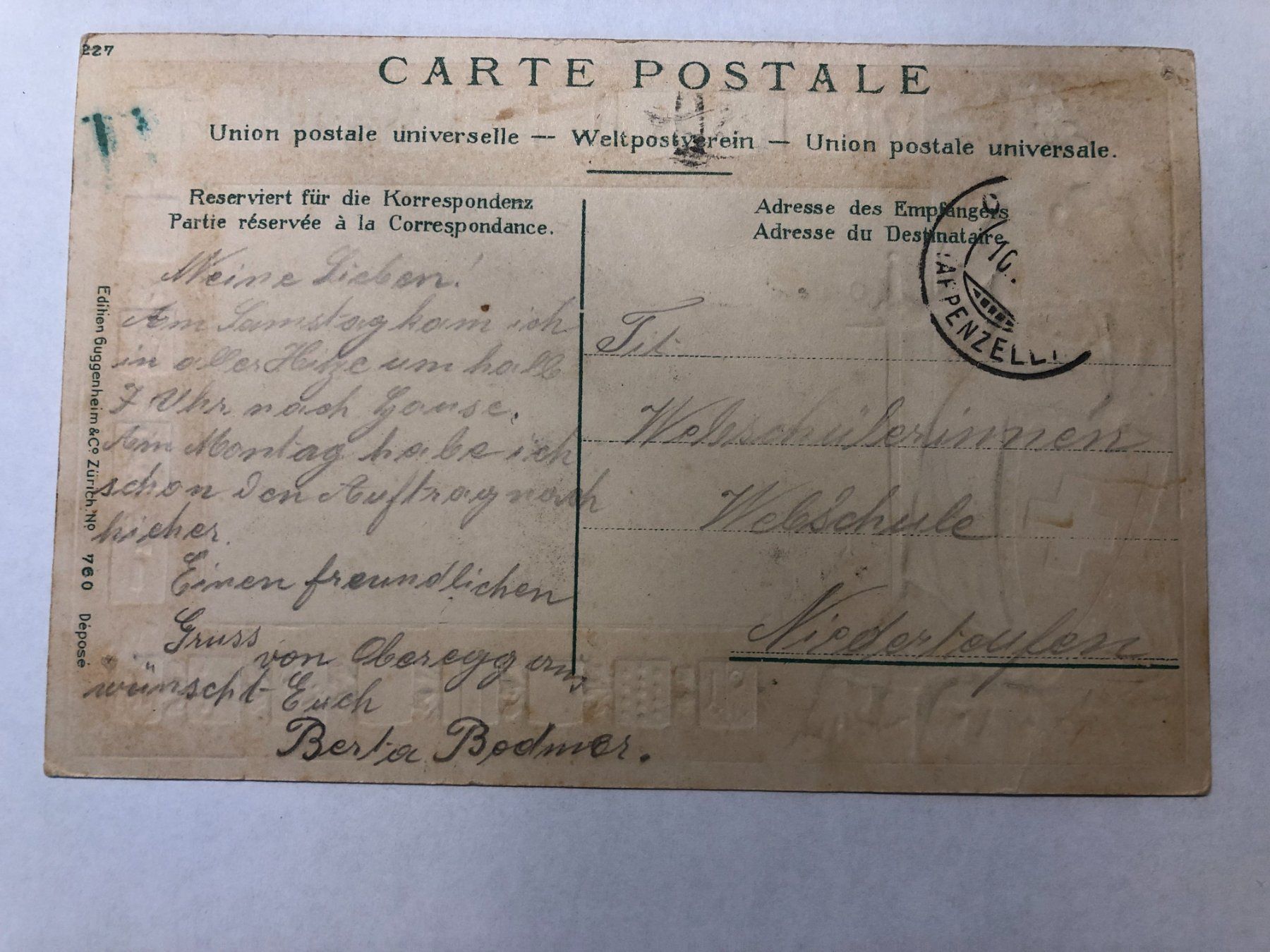 Cartoline postali: Oberegg mit Kantonswappen – Usato da Pfäffikon ZH venduto da Waltoversand 1