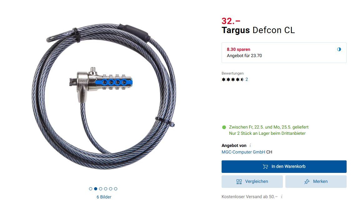 Targus Lucchetti: Targus DEFCON CL Combination Cable Lock Originalverpackt – Nuovo e nell'imballaggio originale da Kehrsatz venduto da bassooon 1