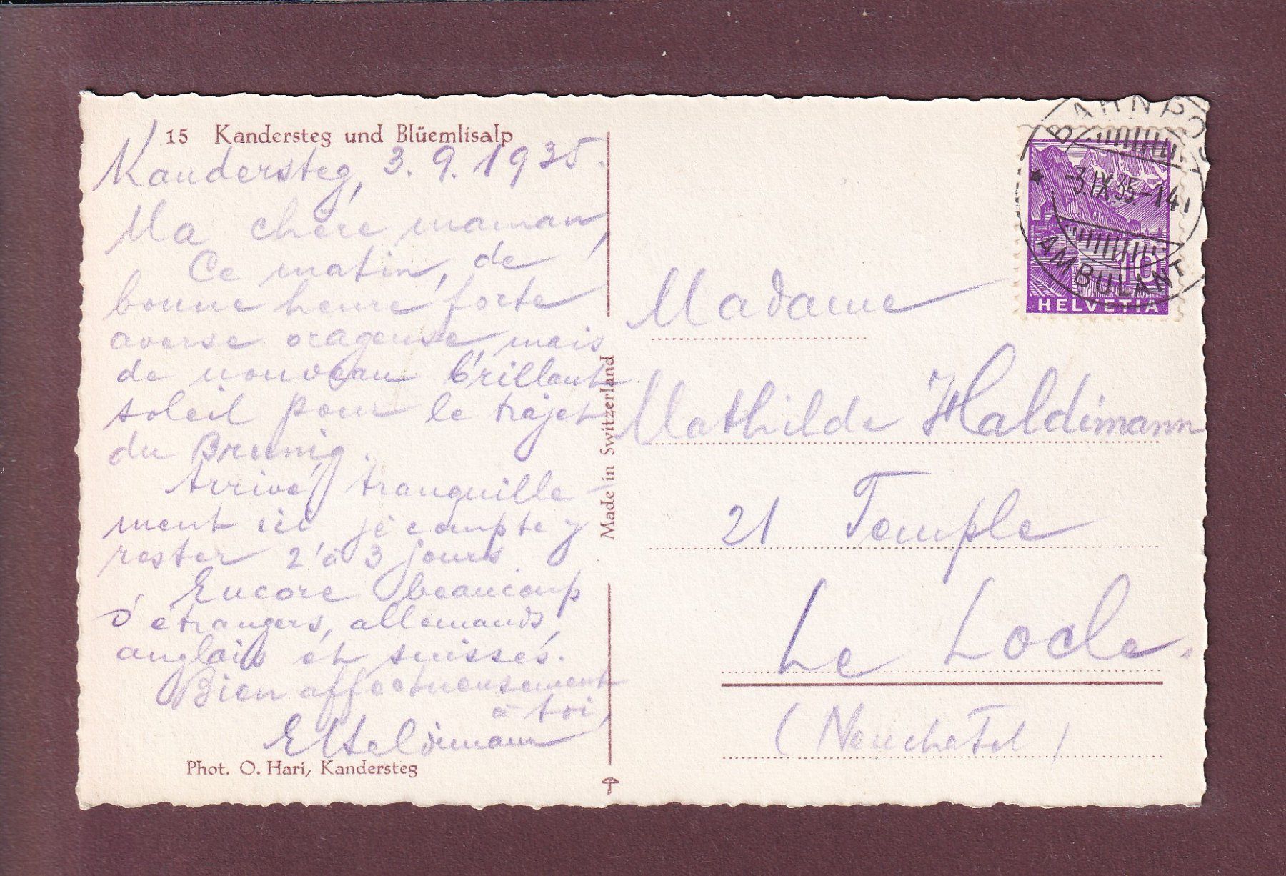 Cartes postales: KANDERSTEG - Blümlisalp - 1935 – D'occasion à Pully par nicecards 1