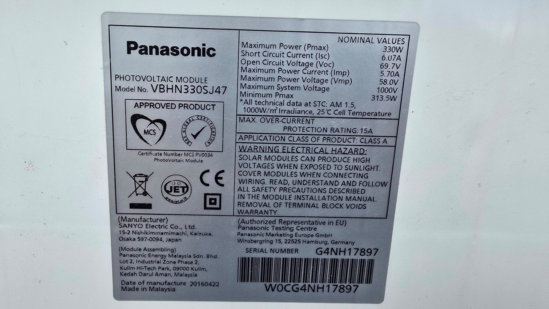 Dispositivi a energia solare: 2 x Solarmodul Panasonic VBHN330SJ47 + Dachbefestigung – Usato da Zürich venduto da rolf290 1