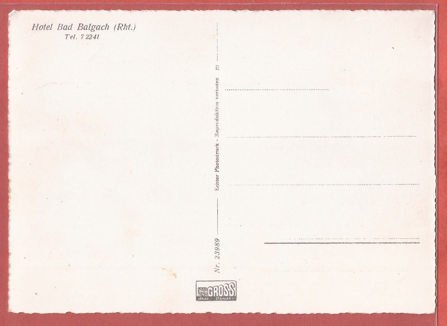 Cartoline postali: Balgach - Hotel Bad Balgach - ca. 1940 – Usato da Fislisbach venduto da Porano 1
