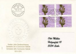 FDC Schweiz 1974 - 100 Jahre Bundesverfassung - Ausgabetag