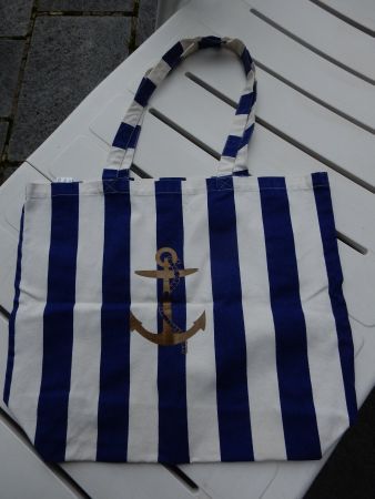 Tasche Umhängetasche blau-weiss mit Anker feste Baumwolle