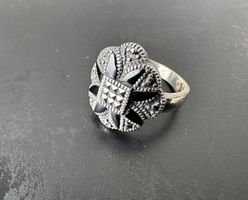 Ring Vintage,  Onyx mit Markasiten, Silber 925