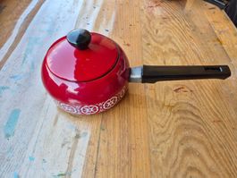 Poêlon à fondue vintage en fonte émaillée