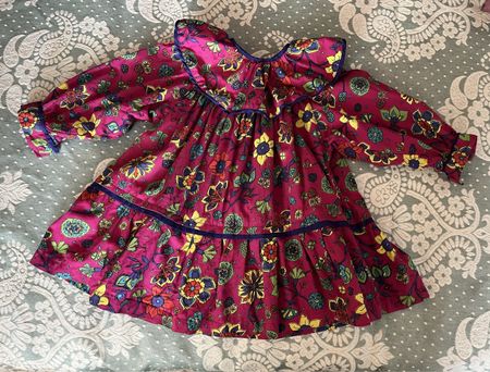 warmes Mädchen-Kleid Langarm-Röckli  Blumenmuster Gr. 92