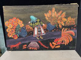 Tableau Naïf Unique Florica Puja - Art Paysan Serbe!