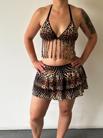 Sexy Leo Bikini Set Fransen Gr. S 36/38 Top Rock Leopard ...