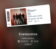 Konzertticket für Evanescence in Zürich am 29.09.2026
