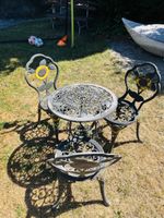 Gartentisch mit 3 Stühlen Metall Sonnenblume Motiv gebraucht