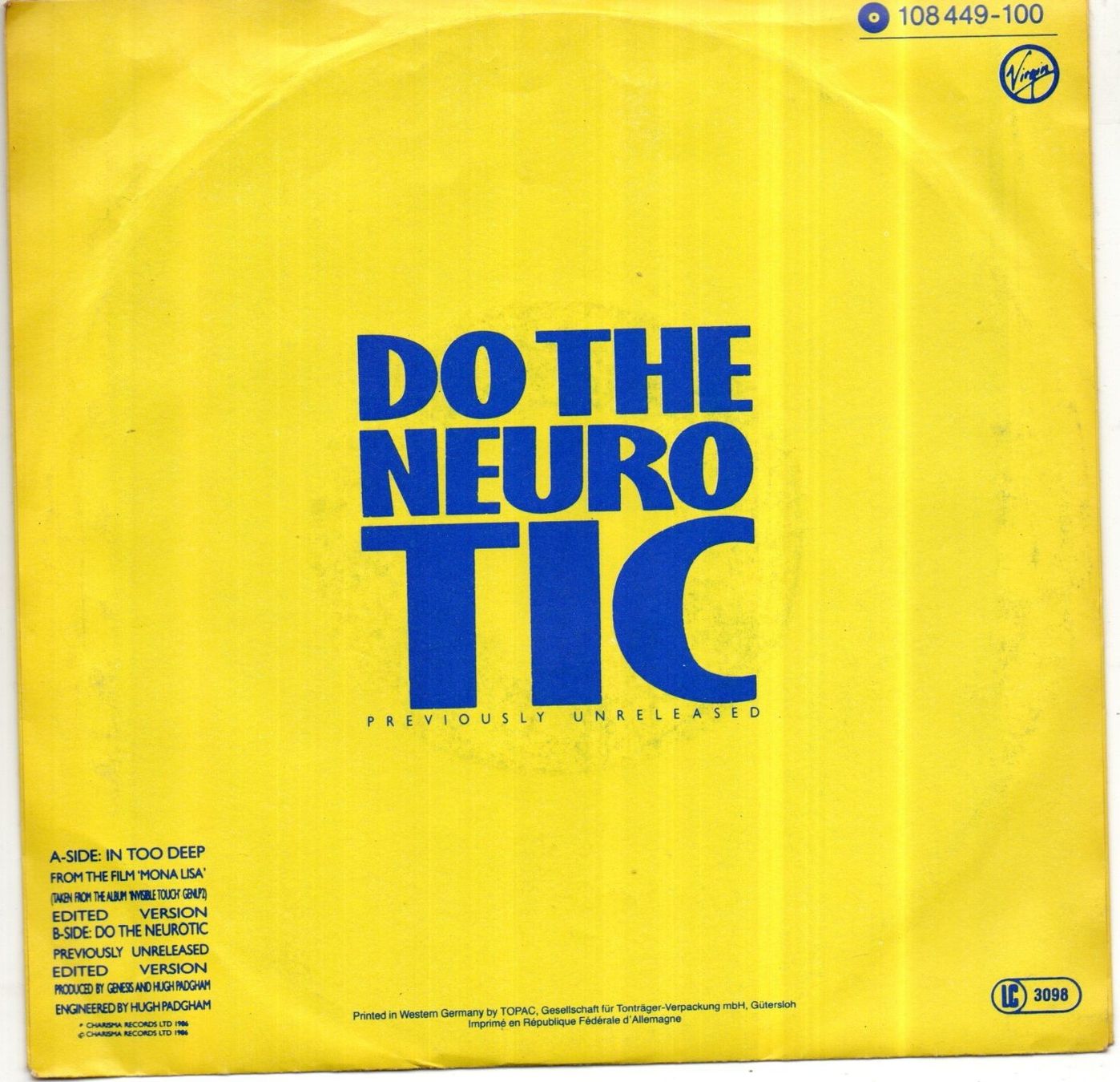 Dischi in vinile: GENESIS - IN TOO DEEP - 1986 – Usato da Greifensee venduto da scharmant 1