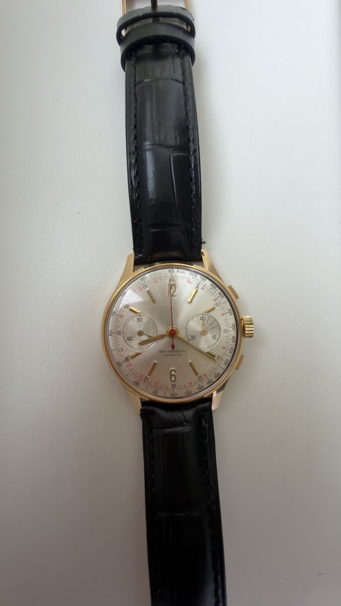 Swiss Orologi: Schweizer Chronograph Uhr Landeron vergoldet . Funktioniert – Usato da Zürich venduto da Fidel59