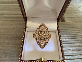 Ring filigran Silber rotgold vergoldet länglich mit Simili
