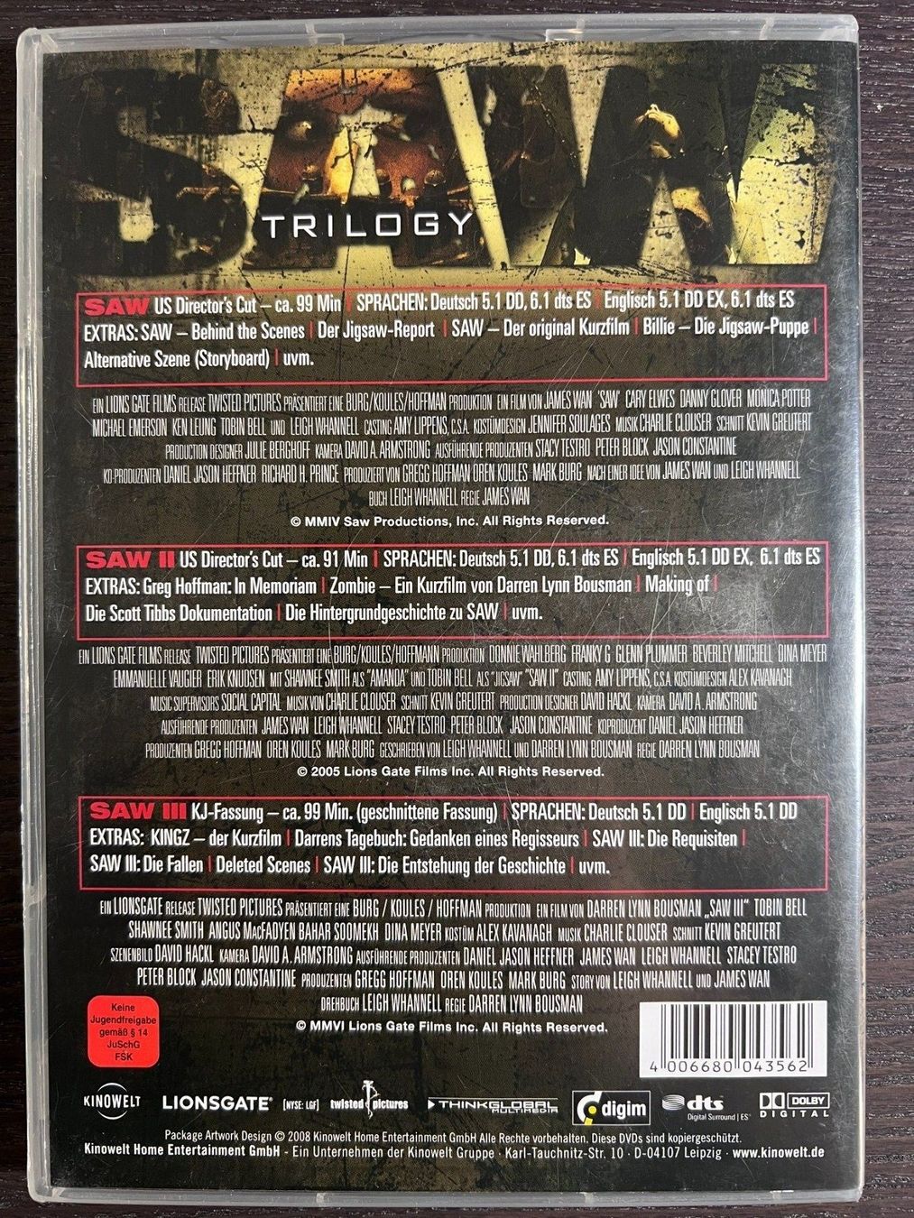 Tutti i DVDs: SAW - Teil 1 bis 3 – Usato da Zürich venduto da FilmFreunde 1