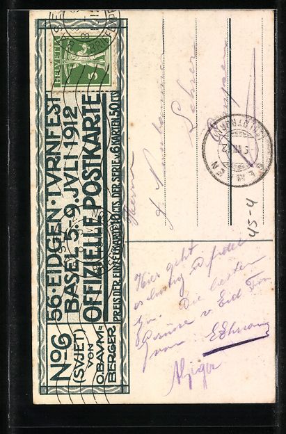 Cartes postales: Basel, Turnfest 1912, Turner mit Blumen- – D'occasion à Berlin par bartko-reher 1