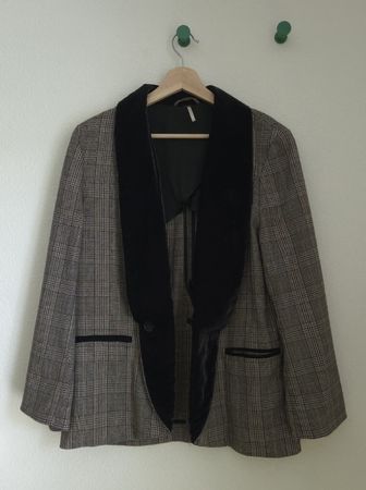 Free People Plaid Blazer, Velvet Collar, XS/S