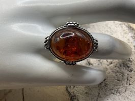 Vintage Silberring mit grossem Bernstein, Gr.55