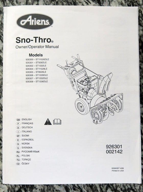 Schneefräse Ariens ST 926 PRO Kaufen auf Ricardo