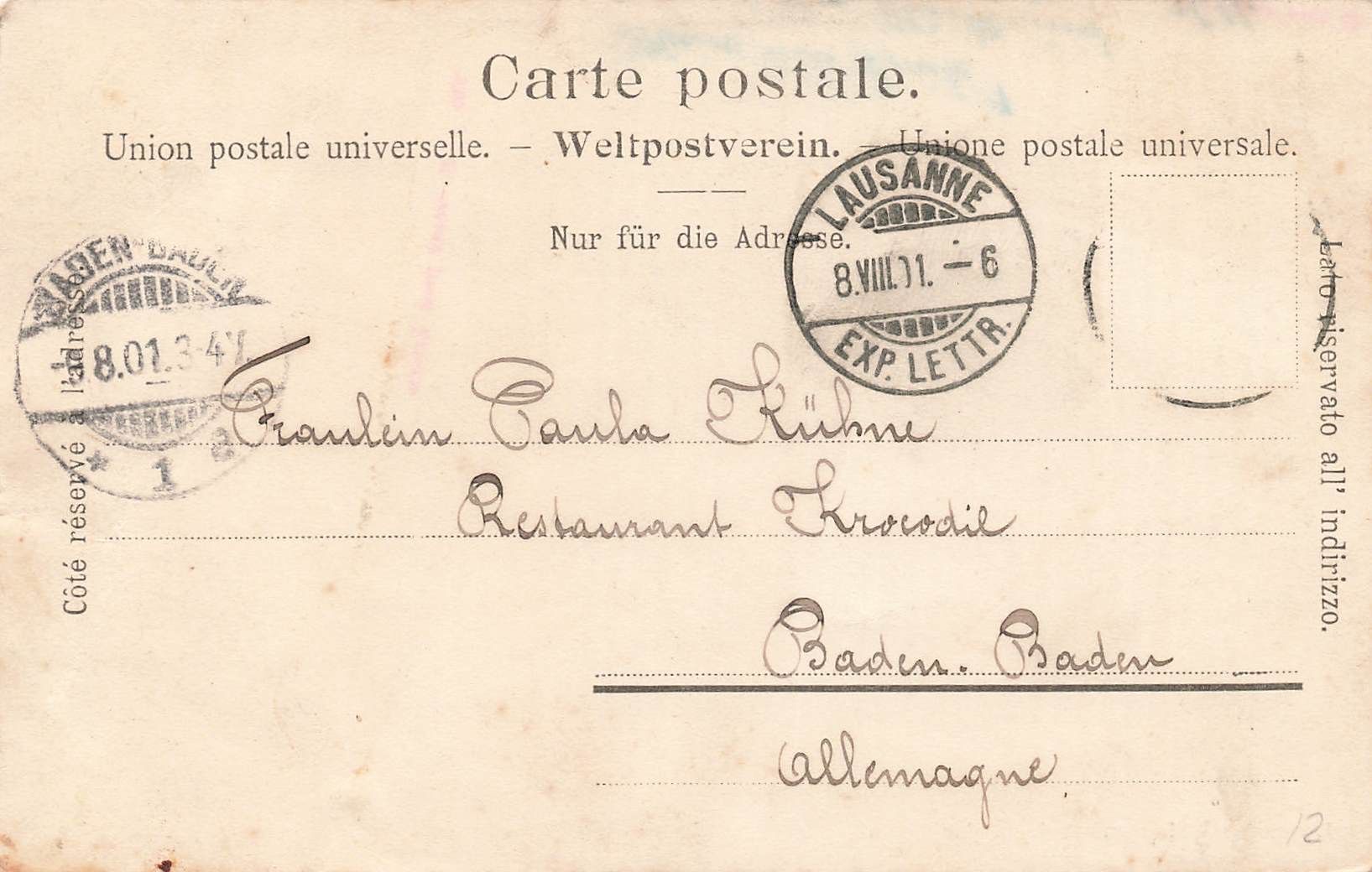 Cartoline postali: Lausanne monument davel – Usato da Biasca venduto da Blenio71 1