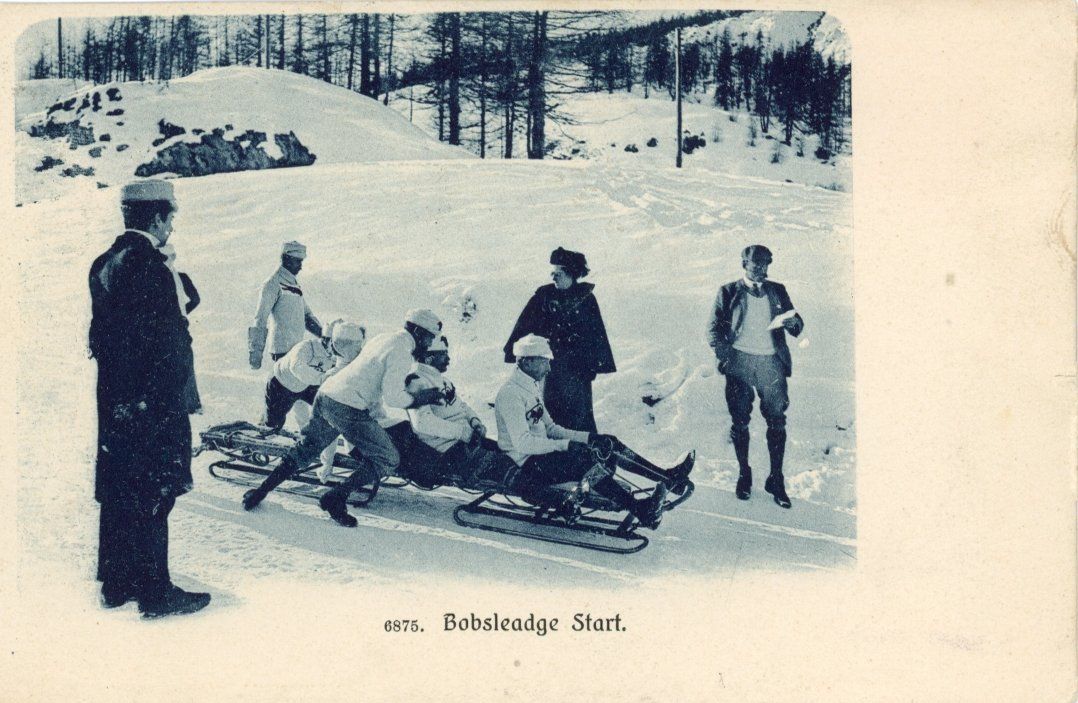 Cartoline postali: Davos  GR   -   Bobsleadge Start       um 1907 – Usato da Brig venduto da Valcards54
