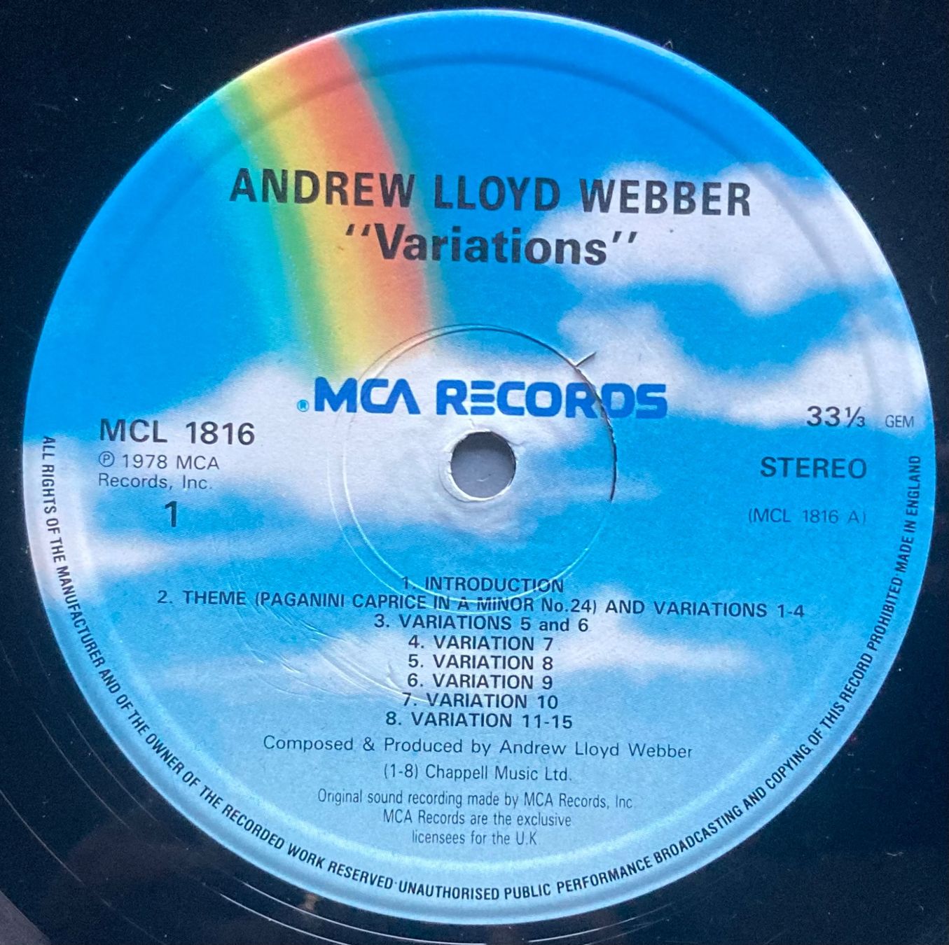 Schallplatten: ANDREW LLOYD WEBBER - VARIATIONS – Gebraucht aus Poliez-Pittet von Newtown-Records 3