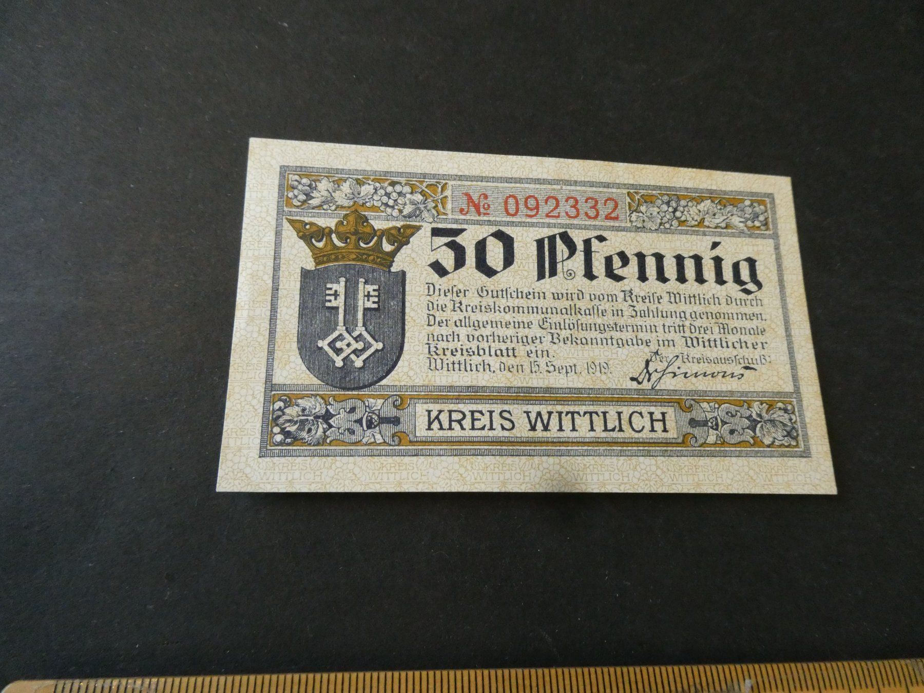 Banknoten: Dt. Reich, Wittlich  - Notgeldschein – Gebraucht aus Hinterforst von Rohusri